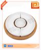 circular ceramic food holder with wooden stand