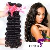 T1 Hair 3pcs Grade 7A Unprocessed Virgin Brazilian Deep Wave Human Hair Weave Natural Black #1B