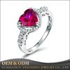 OEM Service Romantic Ladies Heart Shaped Red Ruby 925 Sterling Silver 18k White Gold Ring