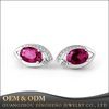 Fashion Jewelry Lab Ruby Stone Oval Eyes Shape 925 Sterling Silver Stud Earrings for Women