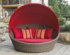 Resin Wicker Rattan Round Sun Loungers with Canopy - Patio Sunbed with Canopy Outdoor Furnitur