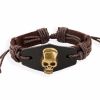 Skulls Brown Genuine Leather Bracelet with Metal Links & Adjustable Stud Fastening