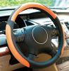 Black beige orange genuine leather and mesh Car steering wheel cover universal 15 inch