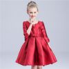 Children dress skirt girl long sleeve wedding dress new red bow Princess dress Baby girl Dress