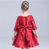 Children dress skirt girl long sleeve wedding dress new red bow Princess dress Baby girl Dress