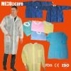 PP SMS PP+PE Non Woven Gown Disposable Knitted Collar Lab Coats with Press Button Velcro Pockets