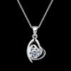 link chain S925 sterling silver zircon stone heart pendant women's jewellery charm necklace