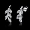 fashion nail type zircon stone leaf style women's 925 sterling silver earring