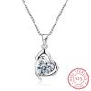 link chain S925 sterling silver zircon stone heart pendant women's jewellery charm necklace