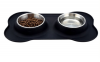 Pet Bowl Double Dog Bowl No Spill Silicone Mat Stainless Steel Dog Bowl