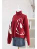 High neck warm rabbit pattern pullover sweater