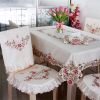 Handmade Cutwork Jacquard Embroidered Fabric Rectangle Dining Tablecloths Beige