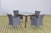 London Set table with 4 chairs and a rattan table with smoked glass