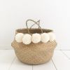 Pompom seagrass basket/ storage basket/ belly seagrass basket