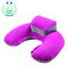  RUNSEN Portable Travel  Neck Pillow U Shape Blow Up Neck Cushion PVC Flocking Pillow for Flight Travel Pillow Inflatable