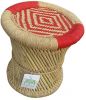 Ecowoodies Lace Eco Friendly Handicraft Cane / Wooden Breakfast Kitchen Pub High Chair Garage Game Living Room Counter Indoor/Outdoor (Red &amp;amp;amp; Beige)