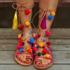 Colorful Pompom Sandal Ladies Designer Shoe By Jodaas