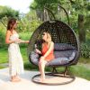 Double Seat 15cm Thickness Cushion Wicker Hanging Swing Chair Indoor Hanging Chair