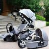 Baby Stroller 3 in 1 High Landscape Pram foldable pushchair reversible Bassinets Luxury Basket