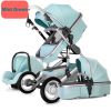 Baby Stroller 3 in 1 High Landscape Pram foldable pushchair reversible Bassinets Luxury Basket