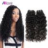 Allove Brazilian human virgin hair water wave 3 bundles/lot natural black color