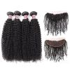 Lolly Unprocessed Kinky Curly Human Hair Weaves 4 Bundles with 13*4 Lace Frontal Closure