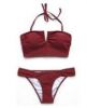 Women Summer Lace Vest Push-Up Padded Bra Beach Bikini Set Wine Red Lo