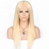 Malaysian Blonde #613 Full Lace Human Hair Wigs Silky Straight Remy Hair Middle Part with Bleached Knots Hand Tied