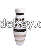 18" tall vase, white with gold stripes 