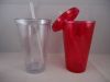 Acrylic plastic water cup double wall AS PS drinking juicer tumbler cup with straw