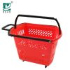 Plastic Supermarket Shopping Rolling Basket with Two Handles and Four Wheels