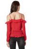 Off Shoulder Tops for Women Ruffle V Neck Long Sleeve Red Blouses for Women's Sexy Mini Tops