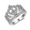 Platinum Plated Zircon Crown Engagement Band Rings Wedding Gift for Women