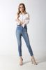 Woman's slim denim jeans with front full rhinestone