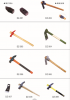 Claw hammer, hoe, shovel,pickaxe, machete,rake 