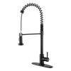 Spring high arc stainless steel kitchen sink faucet with pull down sprayer-matte black