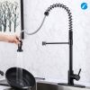 Spring high arc stainless steel kitchen sink faucet with pull down sprayer-matte black