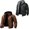 Hooded Real Leather Ja...