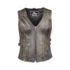 Ladies Light Brown Antique Genuine Cow Hide Leather Waist Coat/Vest with Waist Straps