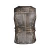 Ladies Light Brown Antique Genuine Cow Hide Leather Waist Coat/Vest with Waist Straps