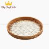 Vietnam Hot Item Eco-friendly Rustic Decor Round Serving Tray Mother Of Pearl Rattan Tray 2021