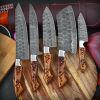 Damascus Steel Kitchen Chef Knife Set Chef's 5 Knives With Free Leather Roll Bag