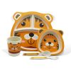 hot sale 5 piece promotion gift cartoon custom bamboo fiber kids dinner plate set with dividers