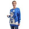 New Design cartoon Snowman with 3D snowball hat plus size women sweater Blue O-neck Knitted pullover