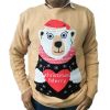 Wholesale Christmas Jumpers Custom Men Knit Pullover crew neck lcartoon bear pattern Jacquard Desgin