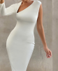 Summer Fashion Sexy Slim Solid Asymmetrical Spaghetti Strap High Slit Midi Party Clubwear Sheath Bodycon Dress