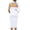 Summer Fashion Sexy Slim Solid Asymmetrical Spaghetti Strap High Slit Midi Party Clubwear Sheath Bodycon Dress