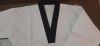 8 OZ RIBBED White Poly Cotton TAEKWONDO UNIFORM with White Pant and Belt Black V