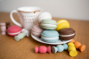 Wooden set of toy cookies macaron and candles