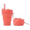 Food grade silicone collapsible coffee mug with straw for camping